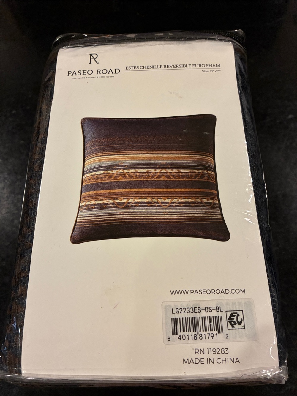NWT Paseo Road Brown Striped Chenille Reversible Euro Sham